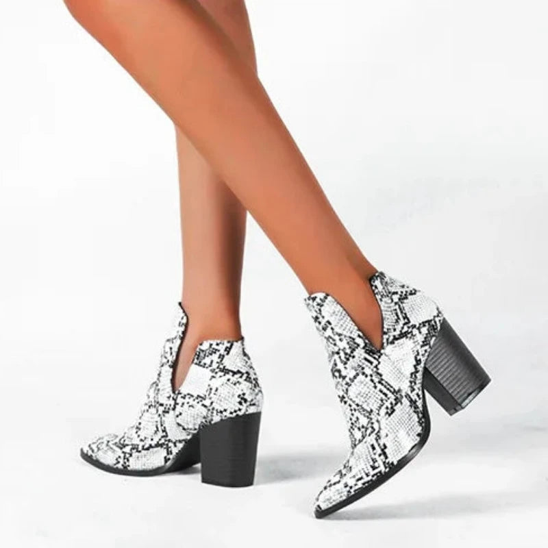 Snakeskin Booties Low Heel Snakes Store