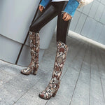 Brown Snake Print Knee High Boots - Vignette | Snakes Store