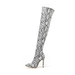 Black and White Snakeskin Thigh High Boots - Vignette | Snakes Store