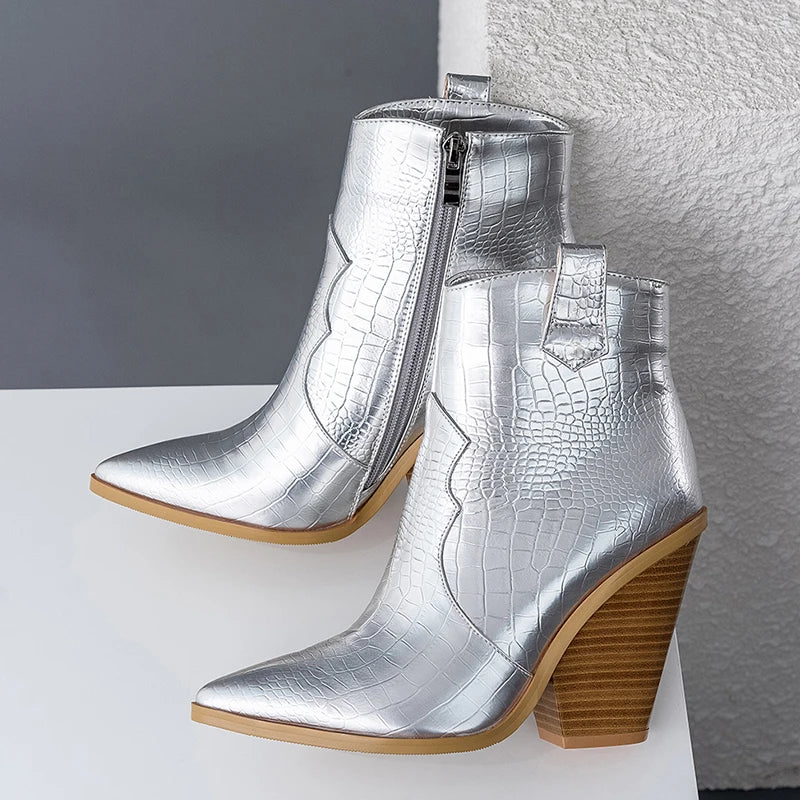 Silver Snakeskin Booties Snakes Store