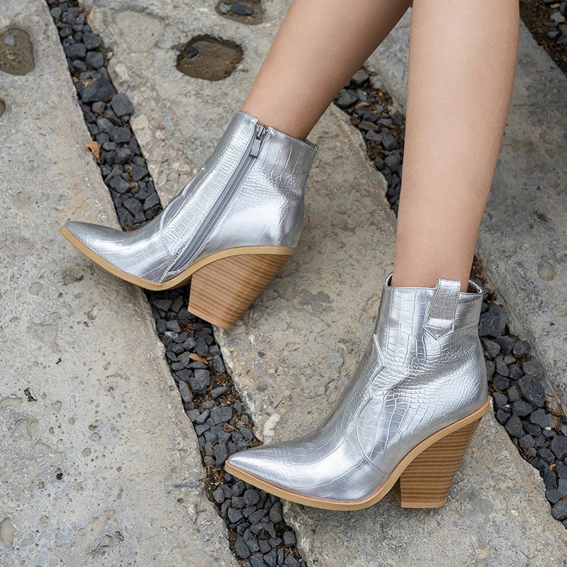 Silver Snakeskin Booties Snakes Store