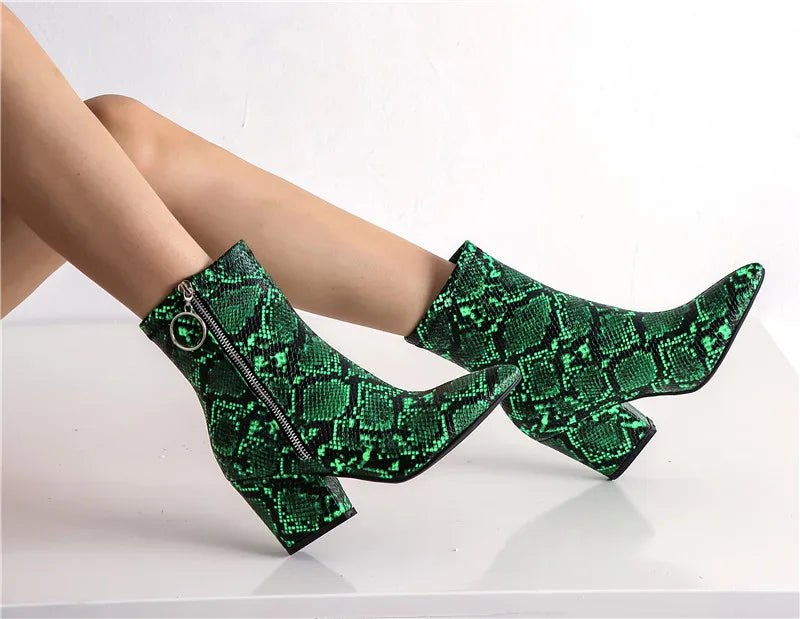 Green Snake Print Booties Snakes Store