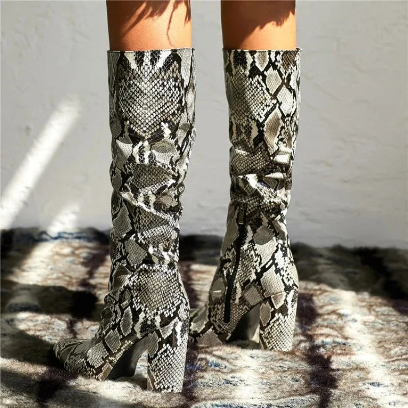 Snakeskin Leather Knee High Boots Snakes Store