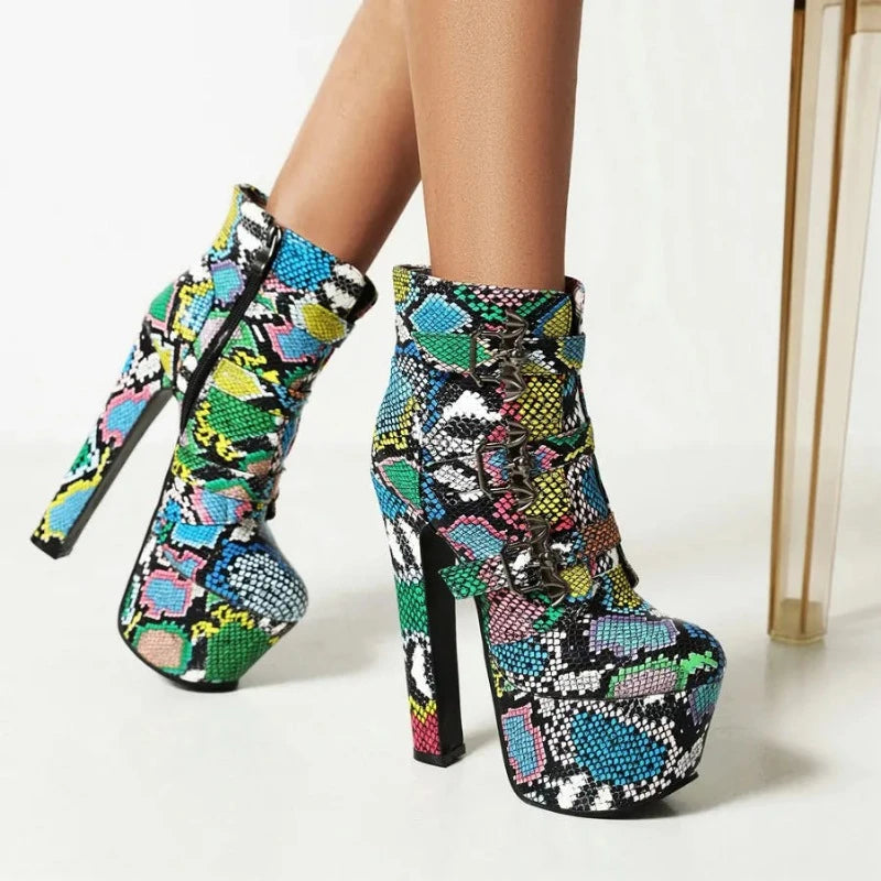 Chunky Heel Snakeskin Booties Snakes Store