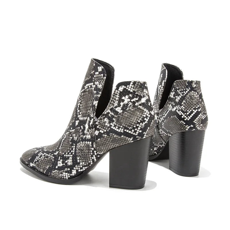 Snakeskin Booties Low Heel Snakes Store