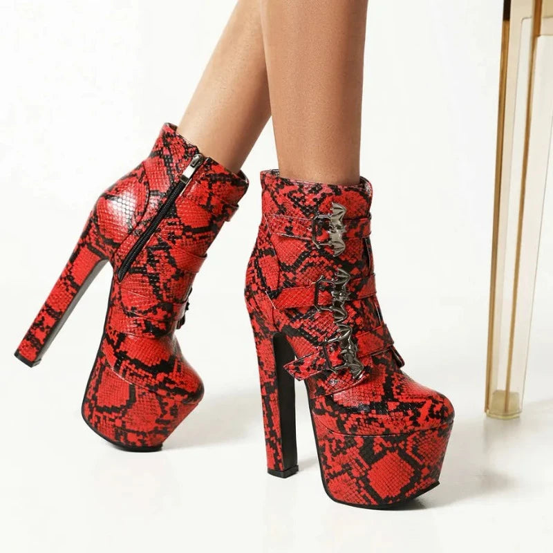 Chunky Heel Snakeskin Booties Snakes Store