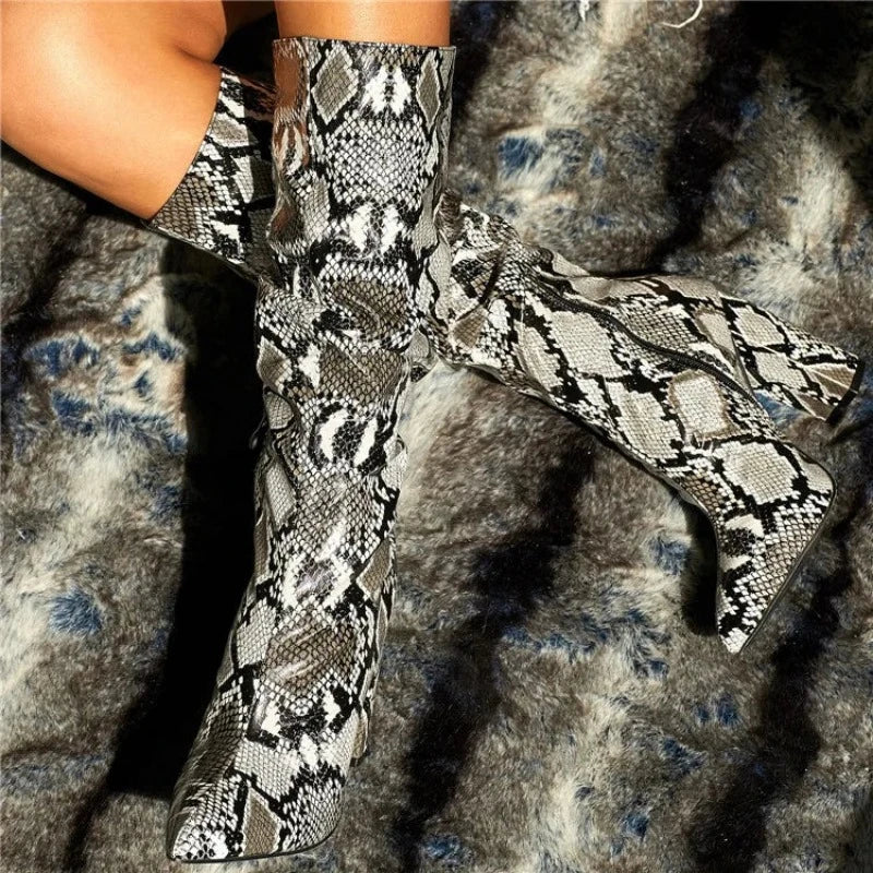 Snakeskin Leather Knee High Boots Snakes Store