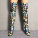 Colorful Snakeskin Thigh High Boots - Vignette | Snakes Store