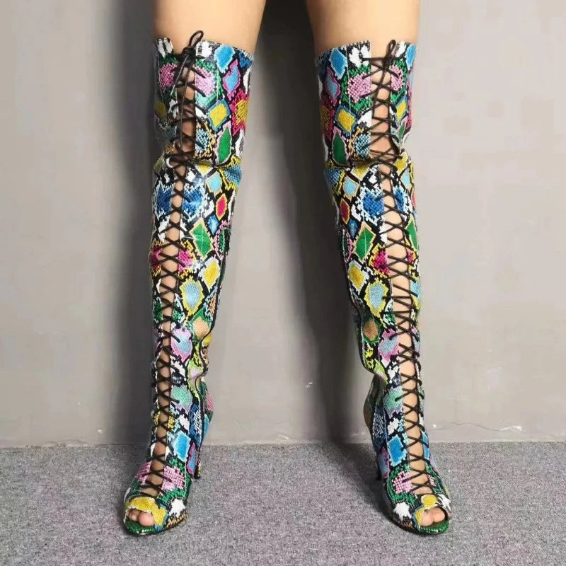 Colorful Snakeskin Thigh High Boots Snakes Store