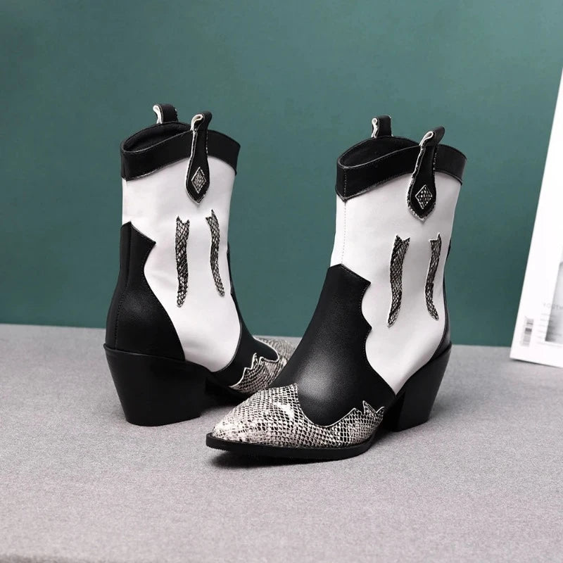 Black and White Snakeskin Cowgirl Boots Snakes Store