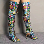 Colorful Snakeskin Thigh High Boots - Vignette | Snakes Store