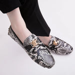 Black and White Snakeskin Moccasins - Vignette | Snakes Store