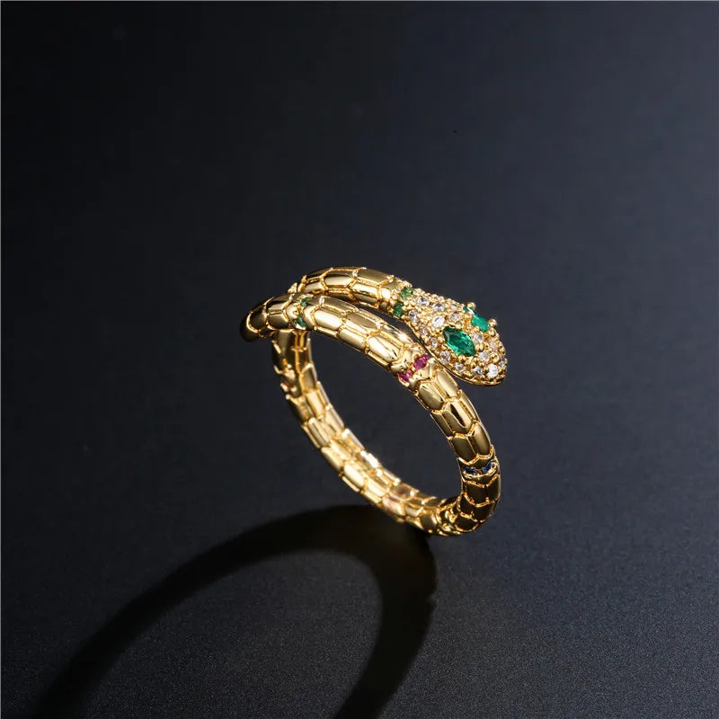 Gold Snake Ring with Green Eyes Snakes Store