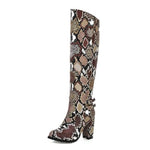 Brown Snake Print Knee High Boots - Vignette | Snakes Store