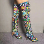 Colorful Snakeskin Thigh High Boots - Vignette | Snakes Store