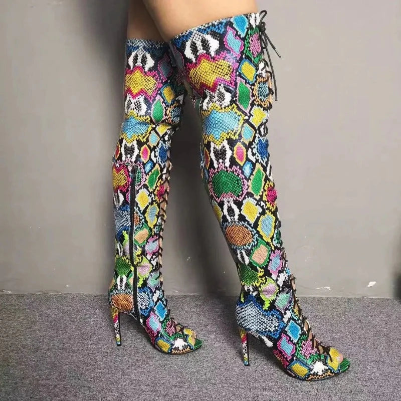 Colorful Snakeskin Thigh High Boots Snakes Store