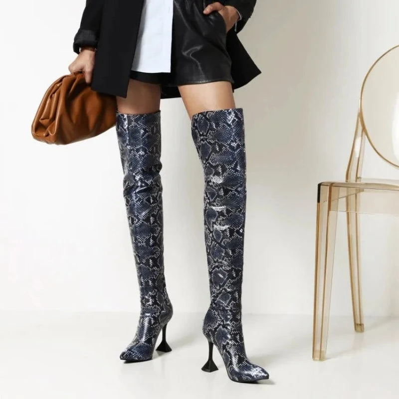 Blue Snakeskin Thigh High Boots Snakes Store