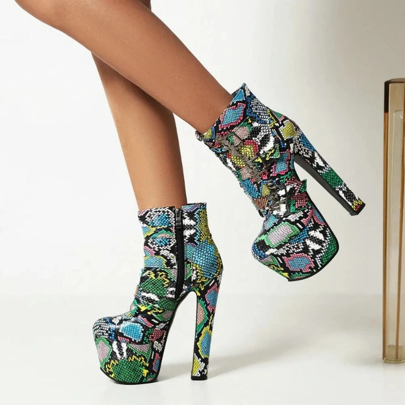 Chunky Heel Snakeskin Booties Snakes Store