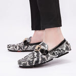 Black and White Snakeskin Moccasins - Vignette | Snakes Store