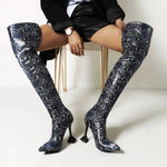 Blue Snakeskin Thigh High Boots - Vignette | Snakes Store