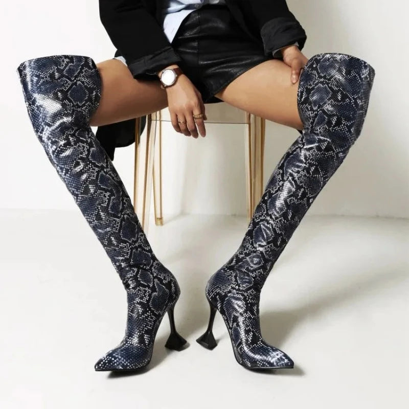 Blue Snakeskin Thigh High Boots Snakes Store