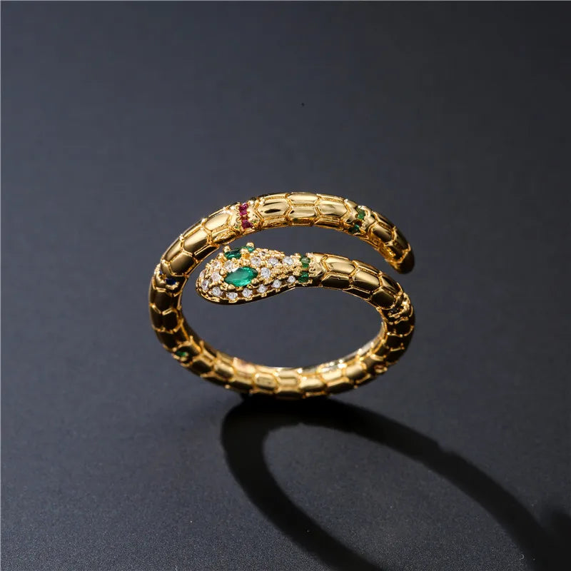 Gold Snake Ring with Green Eyes Snakes Store