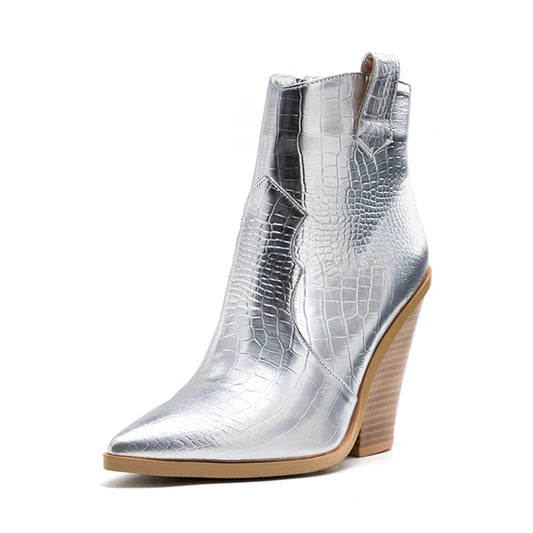 Silver Snakeskin Booties