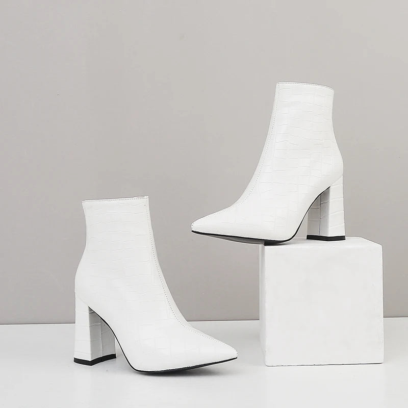 White Snake Print Booties White PU Leather Snakes Store