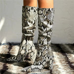 Snakeskin Leather Knee High Boots - Vignette | Snakes Store