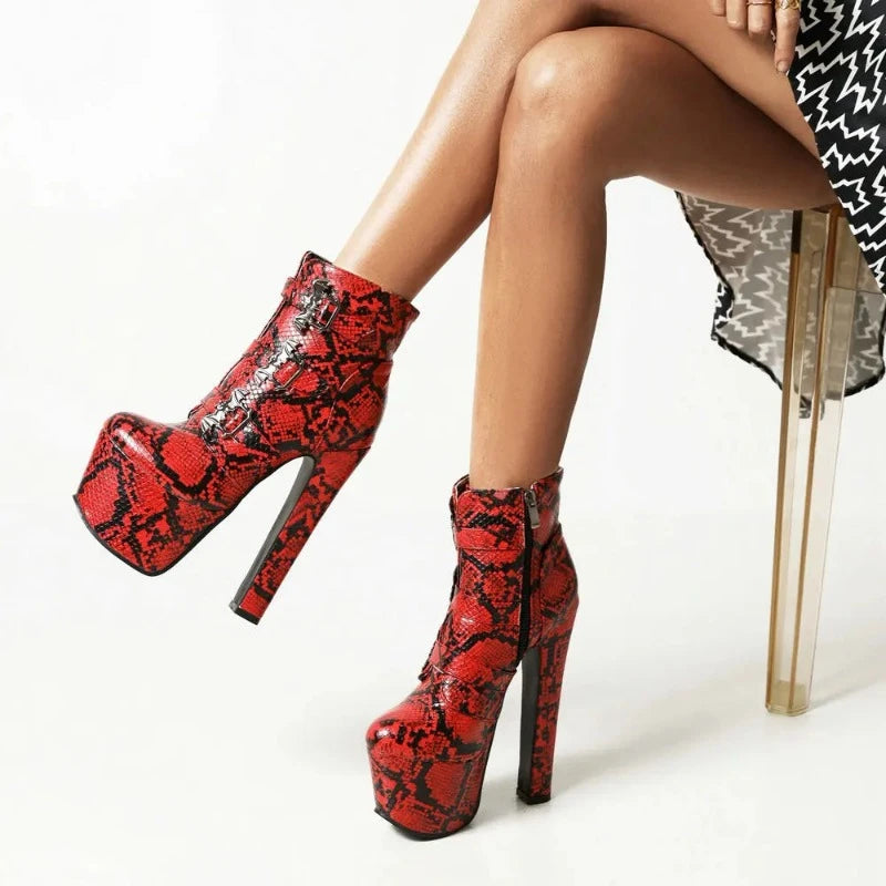 Chunky Heel Snakeskin Booties Snakes Store