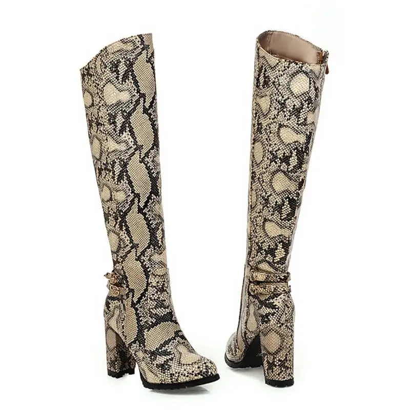 Beige Snakeskin Knee High Boots Snakes Store