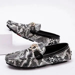 Black and White Snakeskin Moccasins - Vignette | Snakes Store