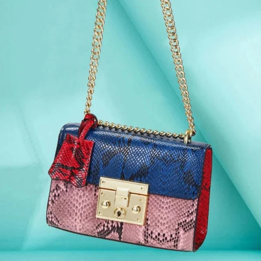 Leather Snake Crossbody Bag Blue - pink - red Snakes Store