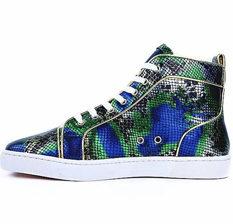 Snakeskin Platform Sneakers Green with Blue Snakes Store