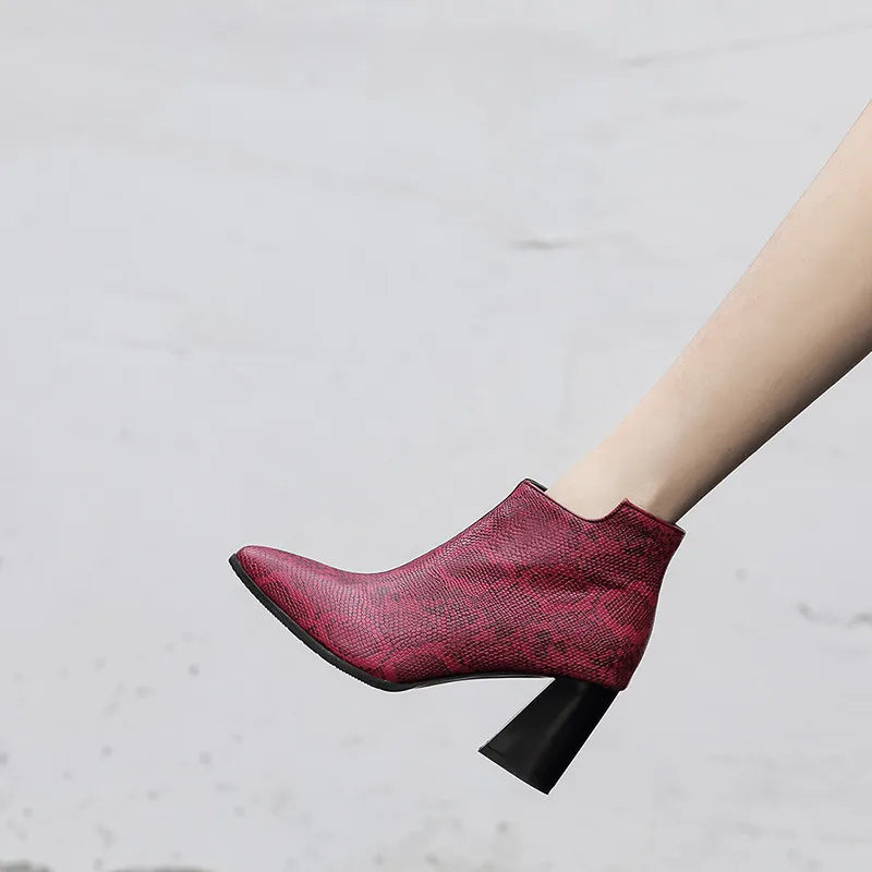 Red and Black Snakeskin Booties Snakes Store