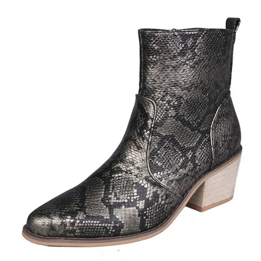 Comfortable Snakeskin Booties Black PU Leather Snakes Store