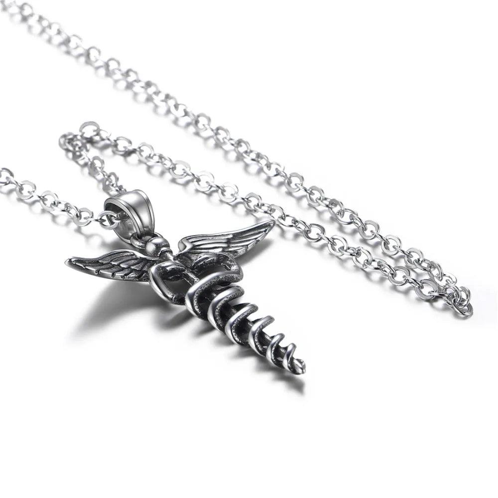 Caduceus Necklace Silver Snakes Store™