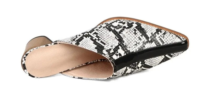 Black and White Snakeskin Mules Snakes Store