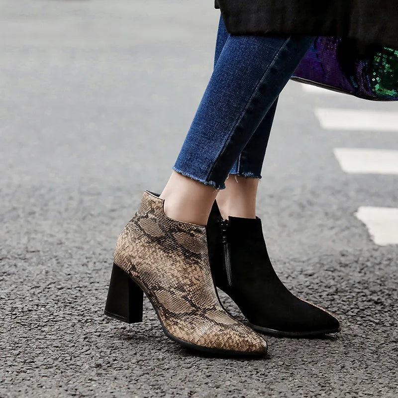 Brown and Black Snakeskin Booties Snakes Store