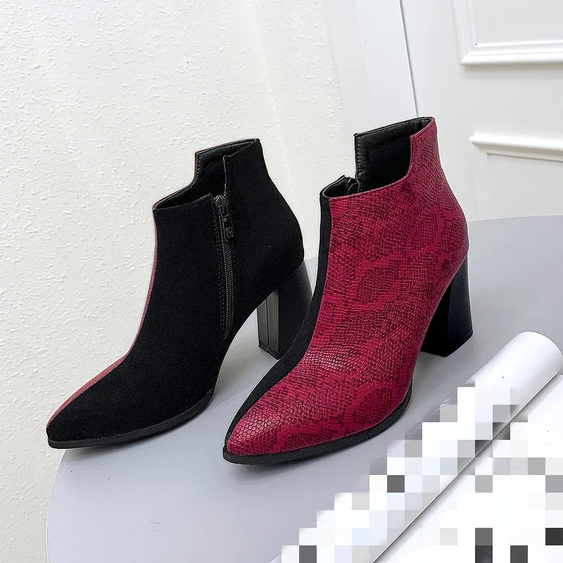 Red and Black Snakeskin Booties Snakes Store