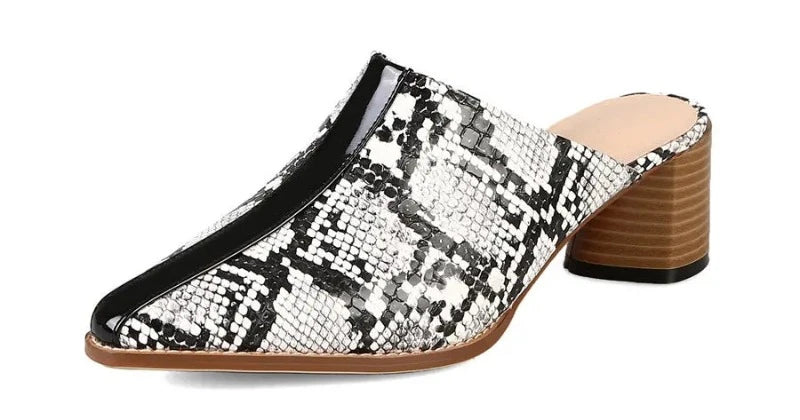 Black and White Snakeskin Mules Snakes Store