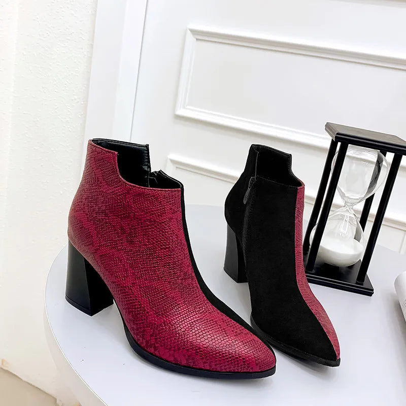 Red and Black Snakeskin Booties Snakes Store