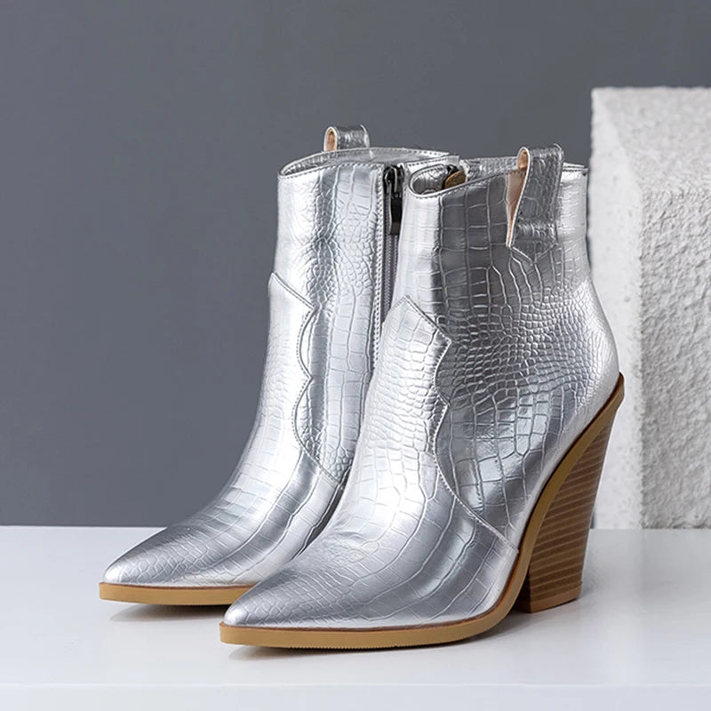 Silver Snakeskin Booties Snakes Store