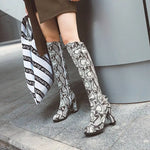 Grey Snakeskin Knee High Boots - Vignette | Snakes Store