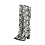 Grey Snakeskin Knee High Boots - Vignette | Snakes Store