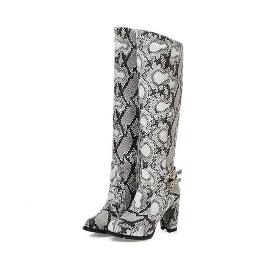 Grey Snakeskin Knee High Boots Grey Microfiber Snakes Store