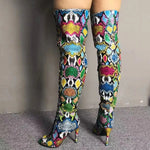 Colorful Snakeskin Thigh High Boots - Vignette | Snakes Store