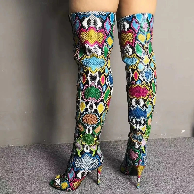 Colorful Snakeskin Thigh High Boots Snakes Store