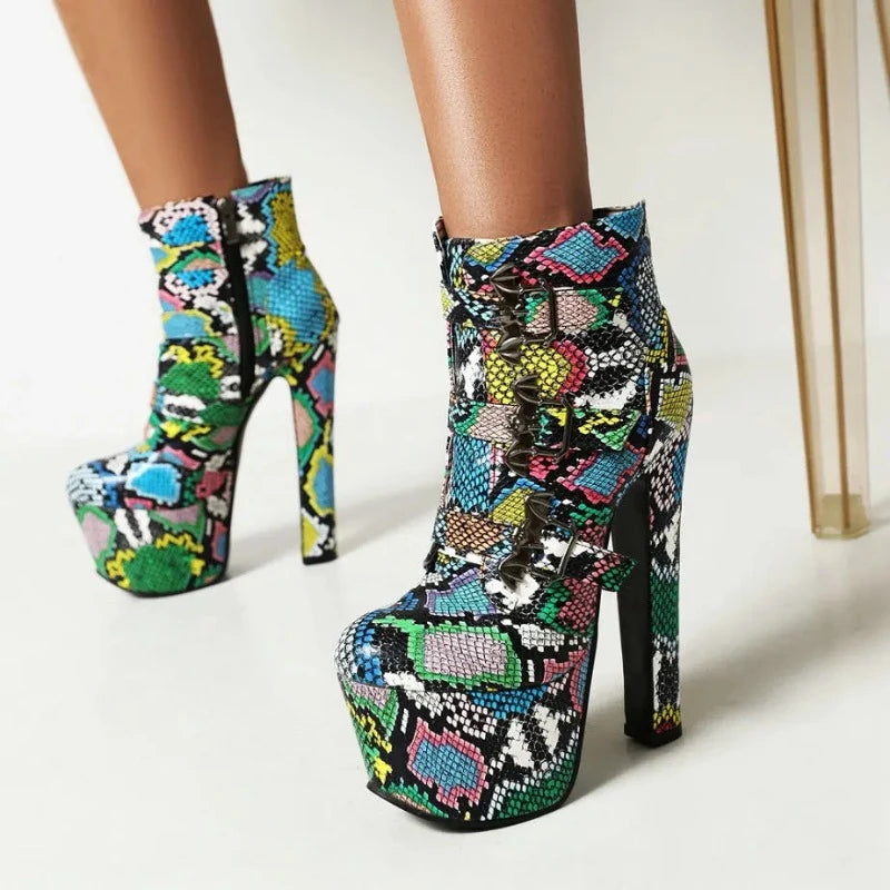 Chunky Heel Snakeskin Booties Snakes Store