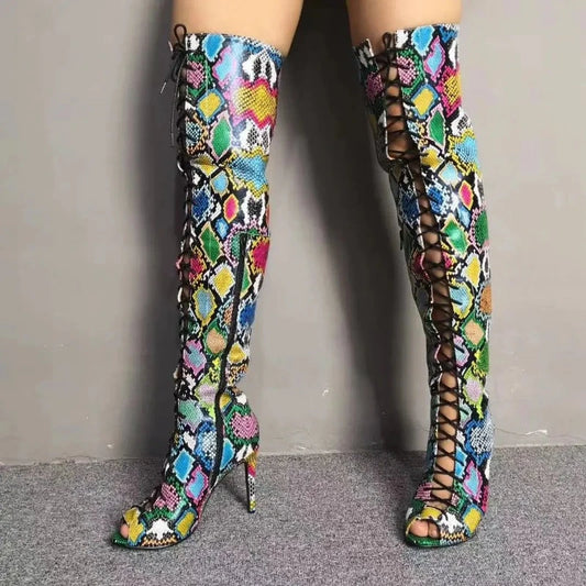 Snakeskin Thigh Knee High Boots Snakes Store